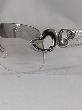 Y2K Double Heart Design Sunglass Eyeglass Frames Rimless Clear Glitter Arms